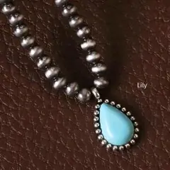 ✨ ナバホ風 雫型 ターコイズ風 チョーカー ネックレス 青 ヴィンテージ