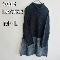 B508【VOIE LACTEE 】タートルネックワンピース M〜L チェック