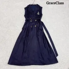 美品✨グレースクラス マリンジレドレス ノースリーブワンピース ロング 金ボタン