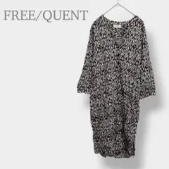 【FREE/QUENT】総柄　ワンピース XS ハーフボタン Vネック　ミモレ丈