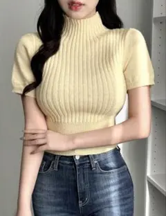SHEIN 半袖 リブニット イエロー ニット DAZYのサムネイル