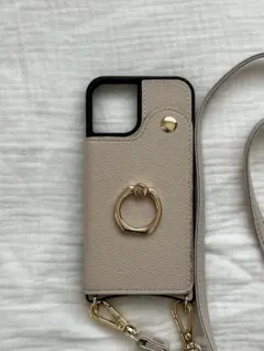ショルダーストラップ付きiPhone12miniスマホケース ベージュ