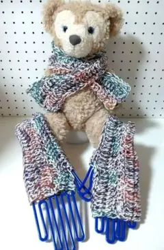 ２点 ①ミニマフラー 穴開き ②ハンドウォーマー 指無し 手編み ハンドメイド