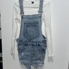 デニムオーバーオール XSサイズ ダメージ加工