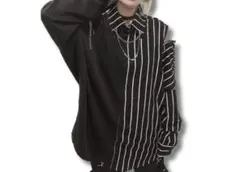 THICC黒白ストライプ長袖シャツ