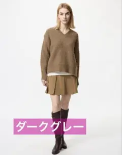 ユニクロ フラッフィVネックセーター/L/08DARK GRAY