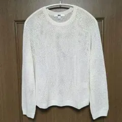 美品【ユニクロ】3Dメッシュ クルーネックセーター ホワイト