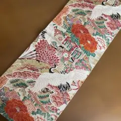 和風テーブルランナー　　８４鶴と花の刺繍