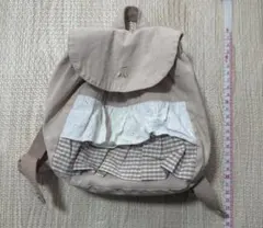 ベビー　リュック　カバン　ベージュ　コットン　レース　フリル付き　女の子のサムネイル