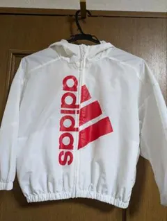 アディダス ナイロンジャケット 120 キッズ 白 赤ロゴ 背面ジップ レア
