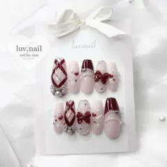 フレンチガーリー ネイルチップ チェック柄 リボン 埋めつくし オタク