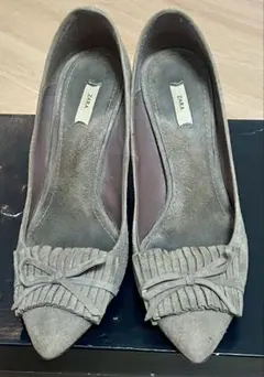 【ZARA BASIC】ポインテッドトゥ リボンパンプス ベージュグレージュ36