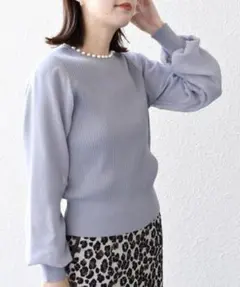 23SS美品SHIPS首パールモチーフシアースリーブプルオーバー春ニットトップス