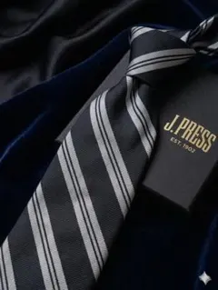 J.PRESS ネクタイ ストライプ ブラック×シルバー 高級感 ビジネス 定番