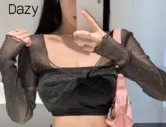 Dazy 長袖 トップス ブラック ラメ シアー レディース 服　カーディガンのサムネイル
