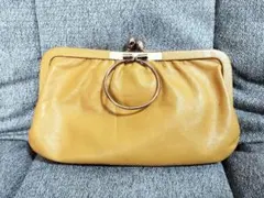 ☆レザー がま口 クラスプ付（リング）ポーチ☆黄色・イエロー☆