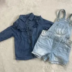 デニム2点セット90㎝　GAPオーバーオール　デニムシャツ（未使用）女の子