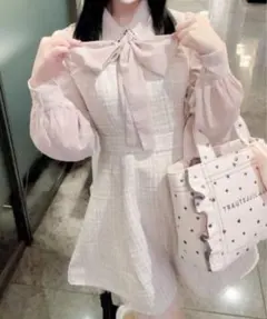 Suyunn　2WAYリボン付きラメツイードドッキングワンピース