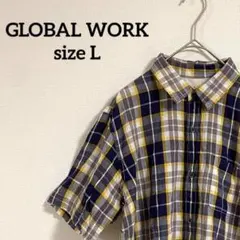 【013】GLOBAL WORK 半袖チェックシャツ L