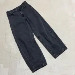 GU ジーユー ＊ バレルレッグジーンズ (L) 綿100%ダークグレー