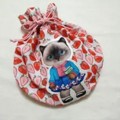 コヤンイサムチョン☆まん丸巾着　いちご柄　クラウディ　ピンクブラウス