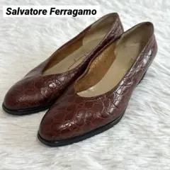 美品✨サルヴァトーレフェラガモ 型押し ウェッジソール パンプス ブラウン 6