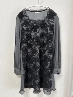【美品】インゲボルグ　グレー 花柄レース 長袖チュニック