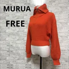[MURUA ムルーア]ハイネックニット セーター 短丈 オレンジ フリー