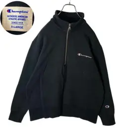 チャンピオンシンプルブラックハーフジッププルオーバースウェットXLゆったりサイズ