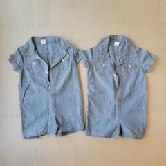 美品 GAP デニム ロンパース ライトブルー 夏 半袖 双子 お揃い