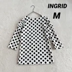 【イングリッド】パフスリーブ カットソー (M) 水玉 可愛い 総柄