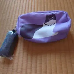 KINOKUNIYA☆未使用 猫イラストポーチ 紫系