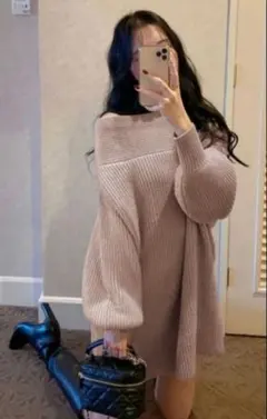 GRL 2wayオフショルダーニットミニワンピース ピンク