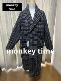 ウールロングコートmonkey time チェック柄　新品
