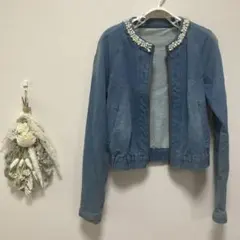 Redy Azel デニム風　伸縮　ジャケット　パール　ビジュー　s ポケット