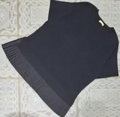 ドッキングプリーツ プリーツ裾 半袖ニット プルオーバー チュニック 黒 綿
