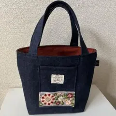 デニム刺繍ポケットトートバッグ