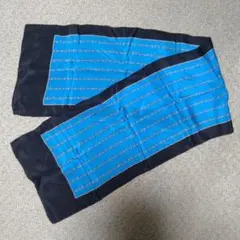 チェーン模様　スカーフ　シルク　絹　水色×黒　レディース