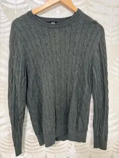 メンズ UNIQLO 深緑 ケーブルニットセーター M