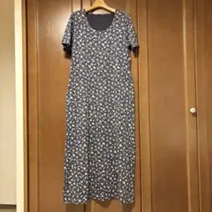 ローラアシュレイ　ネイビー花柄半袖ロングワンピース13号