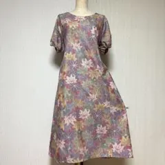 着物リメイク　大島紬　ロングワンピース　ジャンバースカート