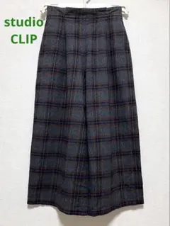 スタディオクリップ　起毛　チェック　ワイドパンツ　グレー　Mサイズ　綿100