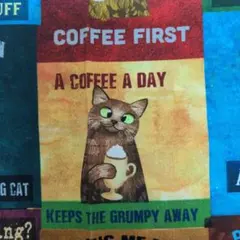 USAコットン 　タイムレストレジャー　コーヒー　猫ちゃん　生地　ハギレ