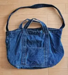 デニムトートバッグ＆ショルダーバッグ 外ポケット付き