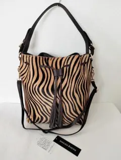 サムエルバローニ 牛革キルト×カウヘアー バケットバッグ ダークブラウン