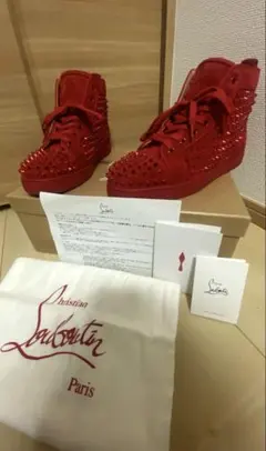 クリスチャン ルブタン スタッズ スニーカー27.5cm 〜28メタリックレッド