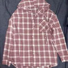 フード付き赤白チェックシャツ 古着