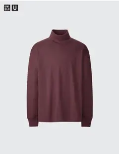 美品 UNIQLO U ブラッシュドモックネックTシャツ　ワイン　Mサイズ
