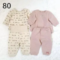 赤ちゃん本舗 ベビーパジャマ 80 長袖 動物柄 ベージュ ピンク 腹巻き