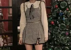 千鳥格子柄 ノースリーブミニワンピース